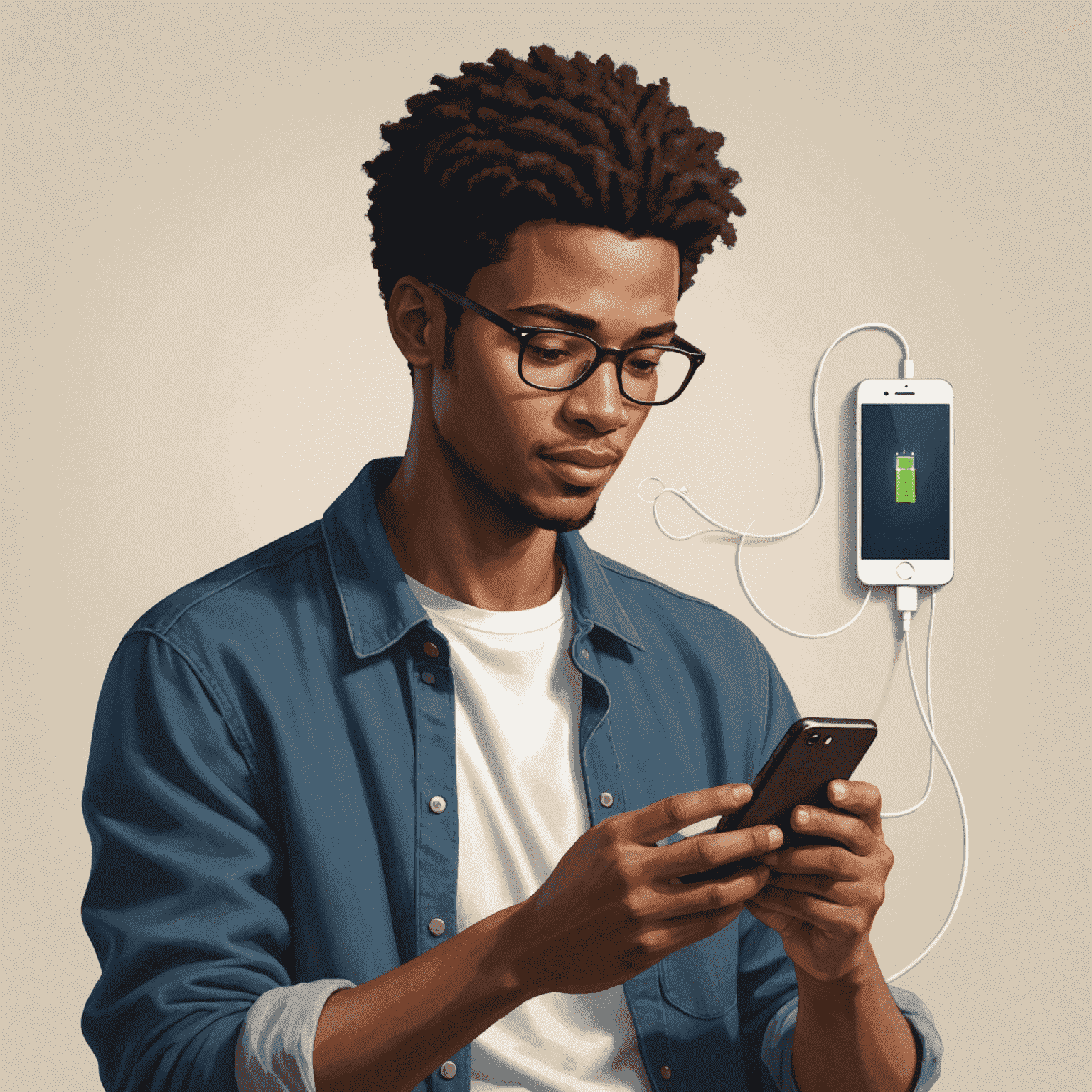 Illustration of a person using a smartphone to recharge their mobile plan online